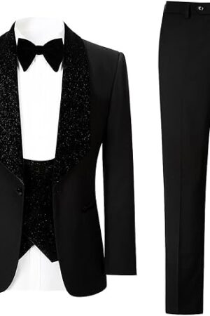 Men's Velvet Tuxedo – Slim fit, 3-piece with vest and bow tie.